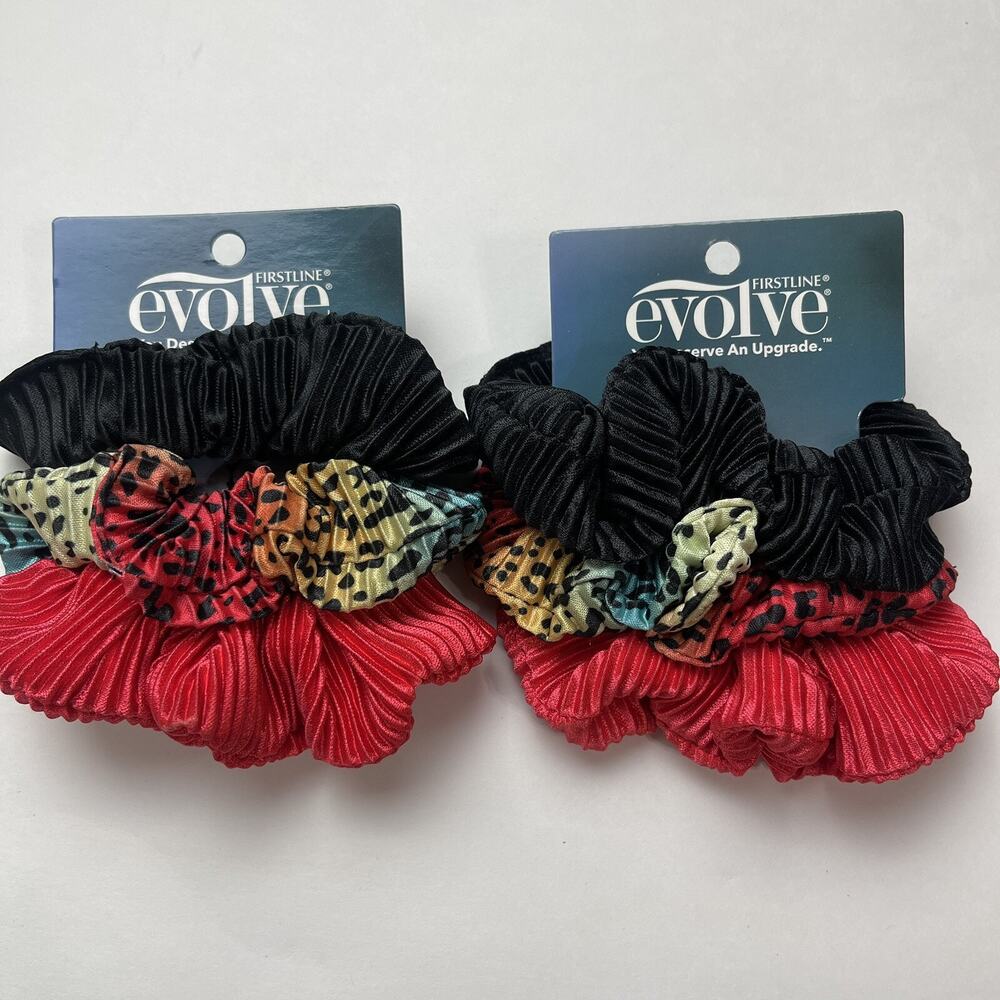 6-Piece Firstine Evolve Scrunchies Black Red & Leopard Hair Soft Fabric Ponytail